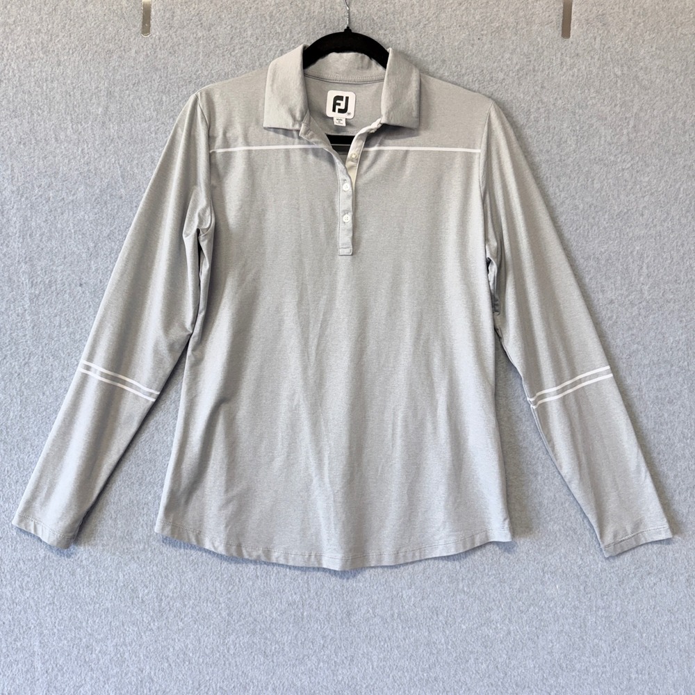 FootJoy Mens Long Sleeve Golf Polo Shirt Gray White Stripe Size Medium FJ